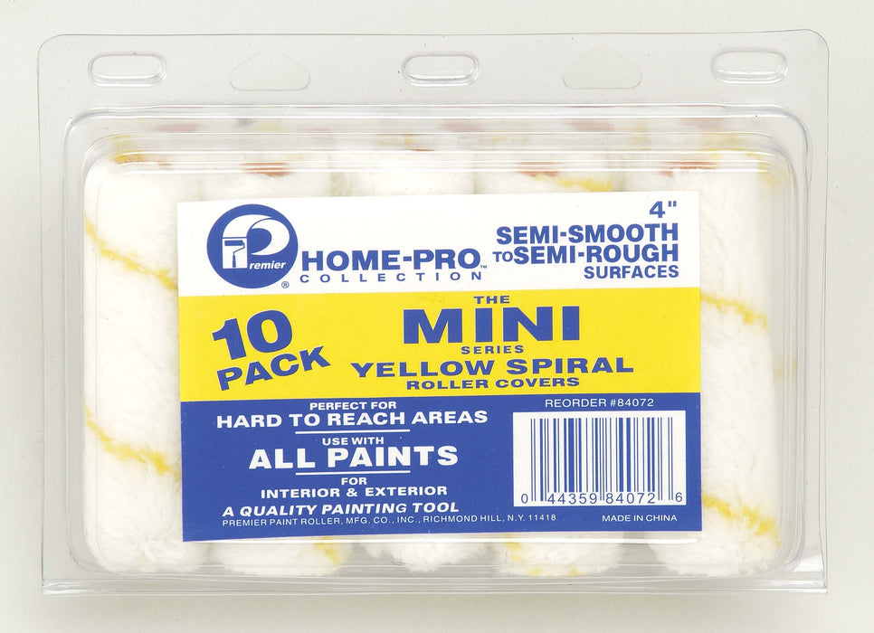 Premier 4" Yellow Spiral Mini Roller Cover, 10 Pack, 84072