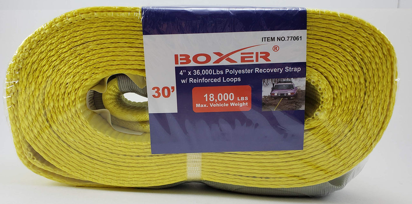 Boxer 4” x 30’ 36000 lbs Polyester Recovery Strap w/Reinforced Loops, 77061