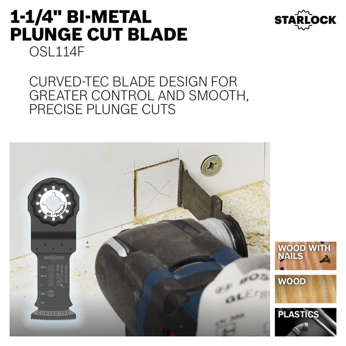 BOSCH OSL114F-3 Starlock Oscillating Multi Tool Bi-Metal Plunge Cut Blade (3 Pack), 1-1/4"