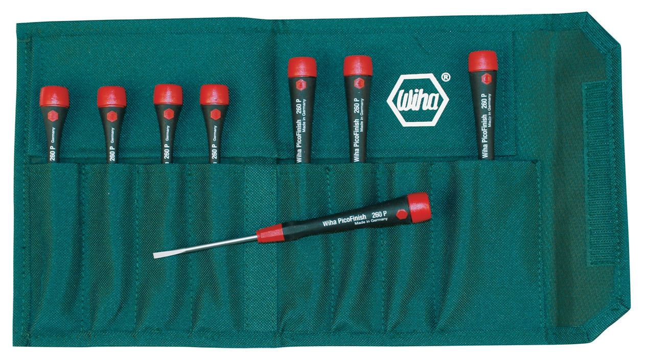 Wiha 26093 Slotted Screwdriver Set with PicoFinish Handle, 8 Piece