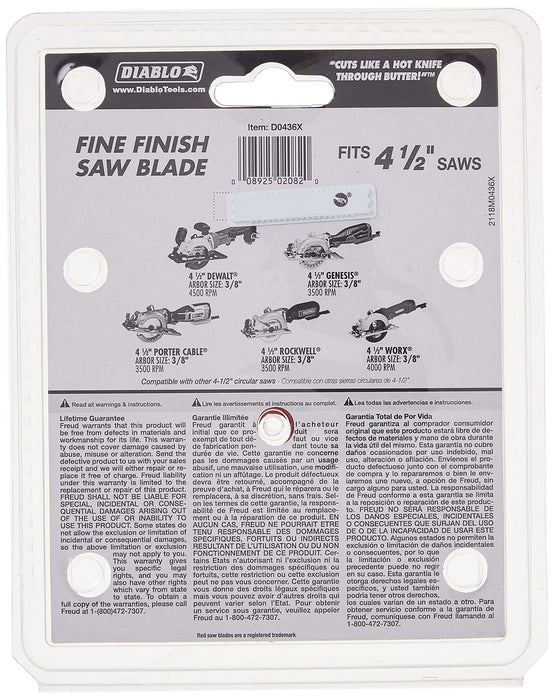 Freud D0436X Diablo 4-1/2-Inch 36 Tooth ATB Cordless Trim Saw Blade with 20-Millimeter Arbor and 3/8-Inch Reducer Bushing