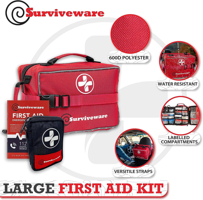 Surviveware Comprehensive Premium First Aid Kit Emergency Medical Kit for Trucks, Cars, Camping, Office and Sports and Outdoor Emergencies - Large 200 Piece Set