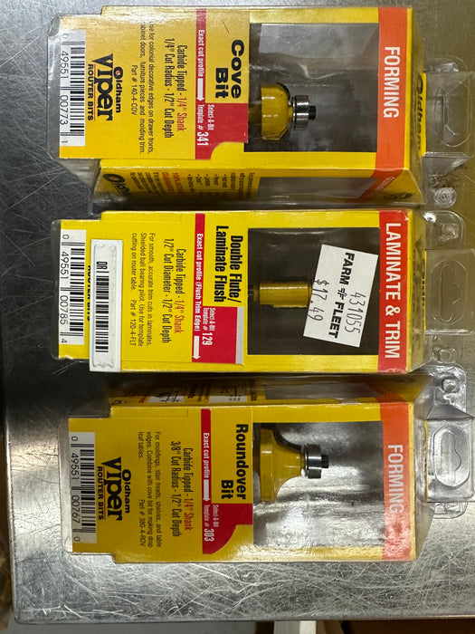 3 PC 1/4" VIPER Router Bit Bundle Sale MSRP: $50 Made in the USA
