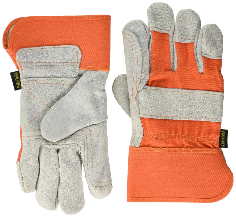 Firm Grip Orange Suede Cowhide Leather and Denim Large Work Gloves