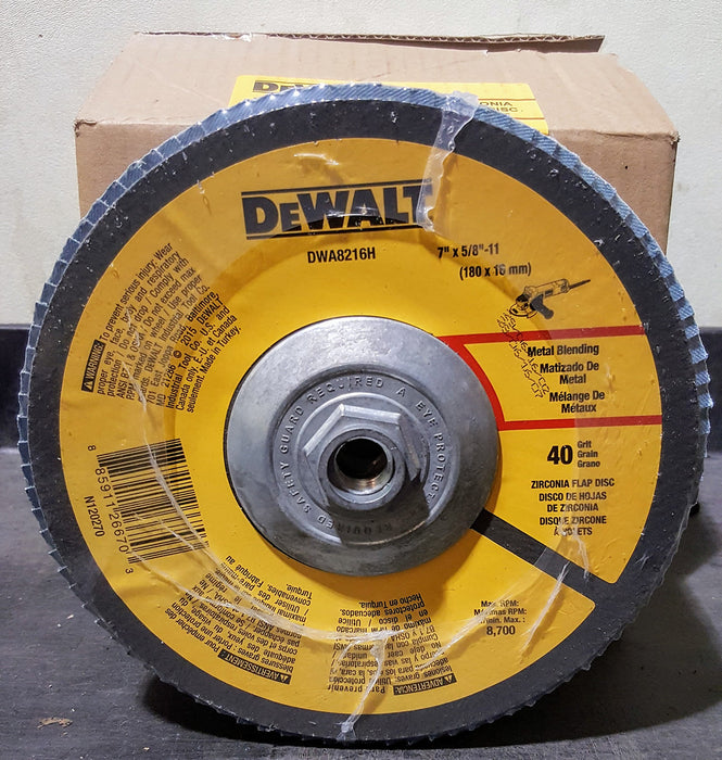 (5-PK) DEWALT DWA8216H 7" X 5/8"-11 Thread T29 40 GRIT FLAP DISCS