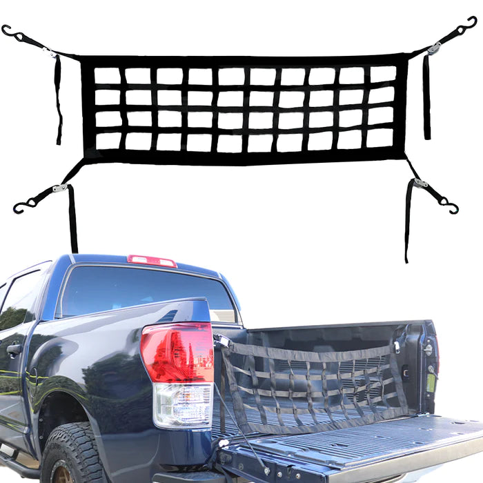 Heavy Duty 50" x 16" Tailgate Net with 1" Cam Buckle Adjustable Tie-Downs in Black, 1,500 LBS