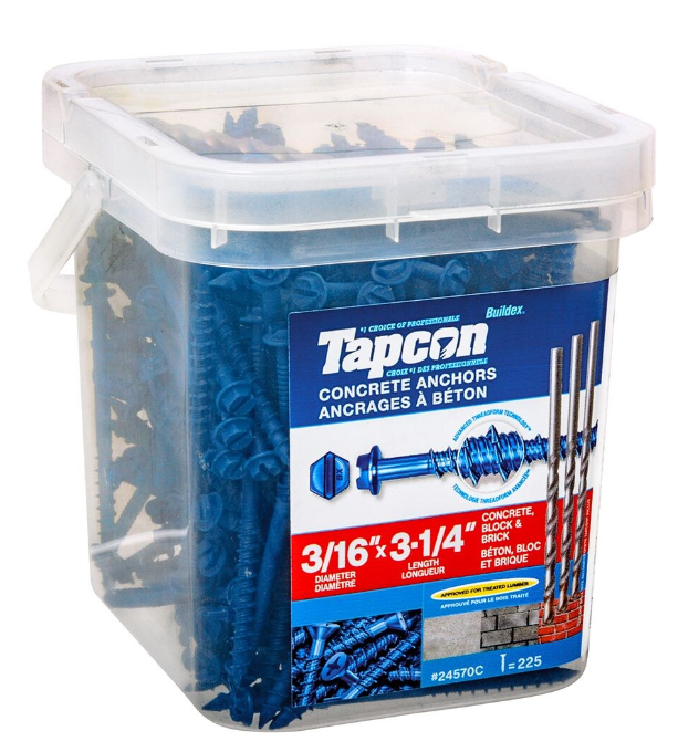 Tapcon 3/16-inch x 3-1/4-inch Climaseal Blue Slotted Hex Head Concrete Screw Anchors With Drill Bit - 225 pcs