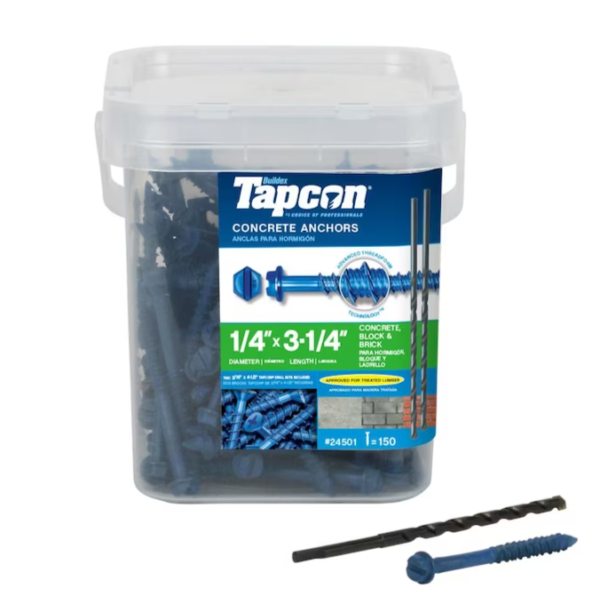 Tapcon 1/4-inch x 3-1/4-inch Climaseal Blue Slotted Hex Head Concrete Screw Anchors - 150 pcs
