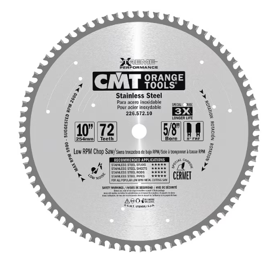 Industrial Dry Cut Steel Saw Blade 10Inch x 60 Teeth 8 Deg FWF Grind with 5/8Inch Bore