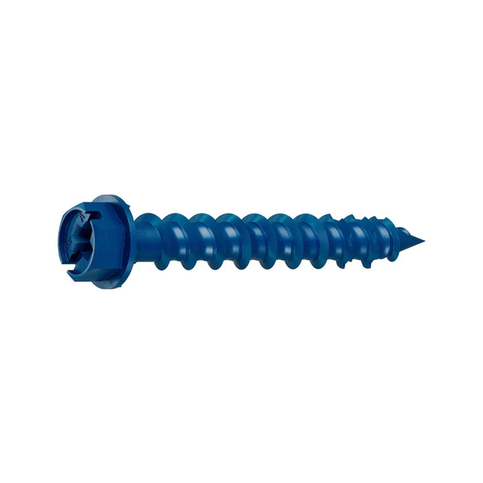 Tapcon 1/4-inch x 1-3/4-inch Climaseal Blue Slotted Hex Head Concrete Screw Anchors With Drill Bit - 100 pcs