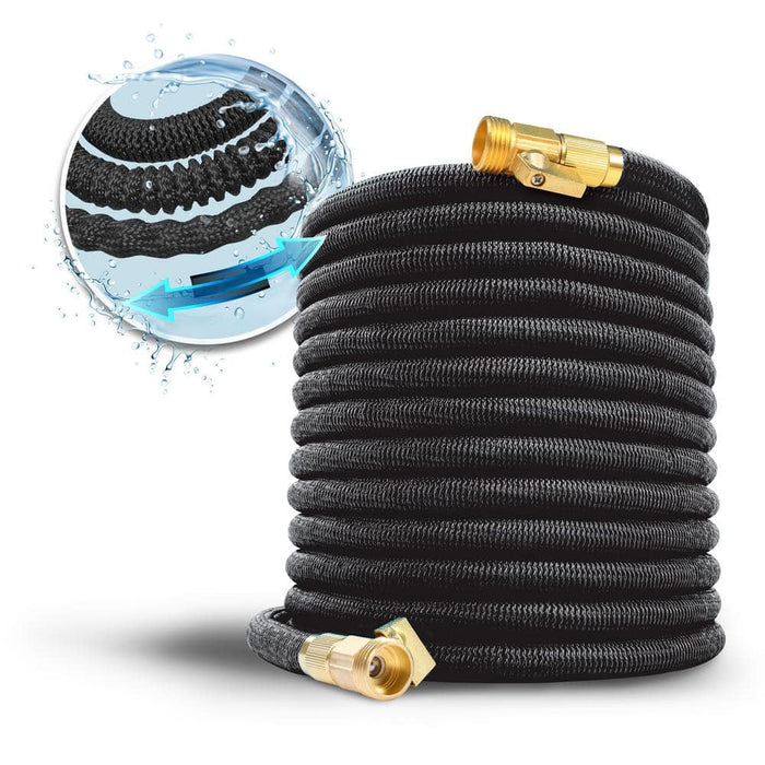 AQUA JOE 5/8 in. Dia. x 100 ft. No-Kink Expandable Garden Hose with Heavy-Duty Brass Valve and Flow Control, Black