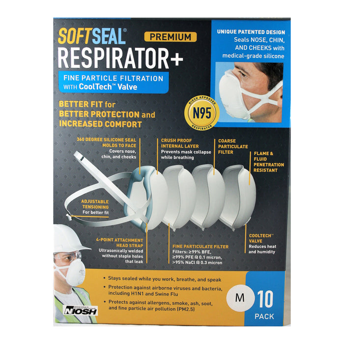 Softseal 16-90084 Medium White Premium N95 Respirator With Valve 10 Count