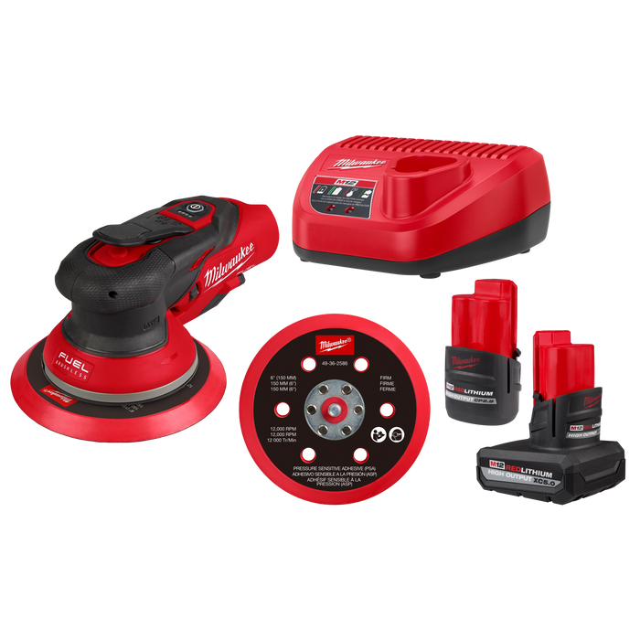 Milwaukee 2585-22CX M12 FUEL 6" Random Orbital Sander Kit (3/16")