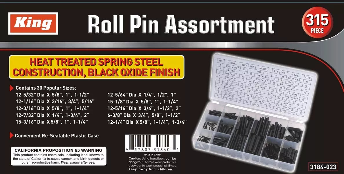 315 Piece Precision Roll Pin Assortment Set w/ case 30 sizes SAE