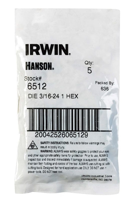 IRWIN 6512 - 3/16 -24 NS Hanson Fractional HCS Solid Hexagon Die