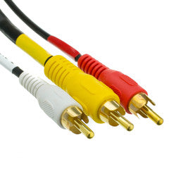 Stereo/VCR RCA Cable, 2 RCA (Audio) + RCA RG59 Video, Gold-plated Connectors, 25 foot