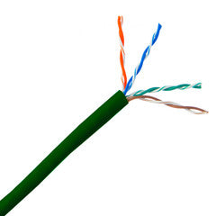 Plenum Cat6 Bulk Cable, Green, Solid, UTP (Unshielded Twisted Pair), CMP, 23 AWG, Pullbox, UL listed, 1000 foot