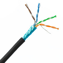 Shielded Cat5e Black Solid Copper Ethernet Cable, F/UTP, POE Compliant, Pullbox, 1000 foot