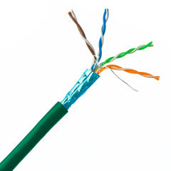 Shielded Cat5e Green Solid Copper Ethernet Cable, F/UTP, POE Compliant, Pullbox, 1000 foot