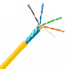 Shielded Cat5e Yellow Solid Copper Ethernet Cable, F/UTP, POE Compliant, Pullbox, 1000 foot