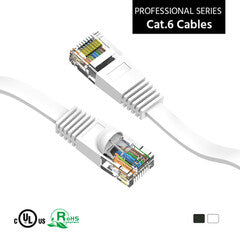 Cat6 White Flat Ethernet Patch Cable, 32 AWG, 1.5 foot