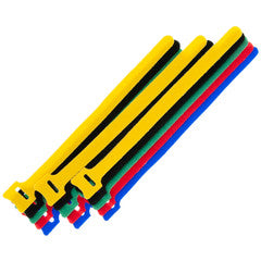 Hook and Loop Cable Tie, 8 inch, Assortment 15pcs - 3/each color (Red, Blue, Green, Yellow, Black)