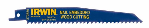 IRWIN Tools Reciprocating Saw Blade, Wood- and Nail-Embedded Wood-Cutting, 6-Inch, 6 TPI (372656P5)