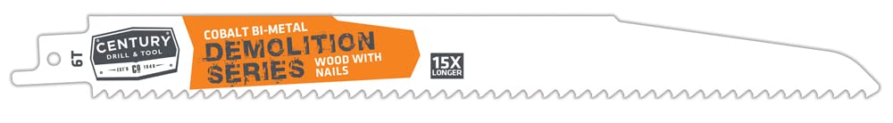 Century Drill & Tool 07902 9" Demolition Series Bi-Metal Reciprocating Saw Blade, 6T