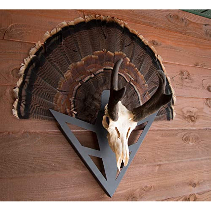 Do-All Outdoors Dead Deer Strut-N-Skull � Solid Steel Deer Mount - European Mount with Turkey Fan Display � Skull Mount Turkey Tail Hybrid � Skull Mount Display Kit, Black