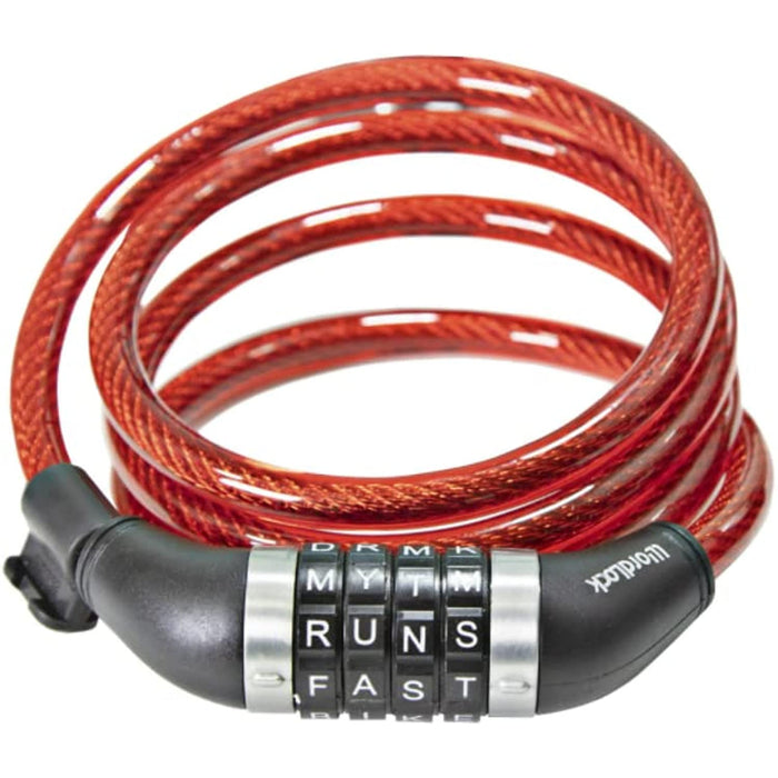 WordLock Resettable: Choose Your Own Word Combination Braided Steel Cable 6ft x 10mm (Red)