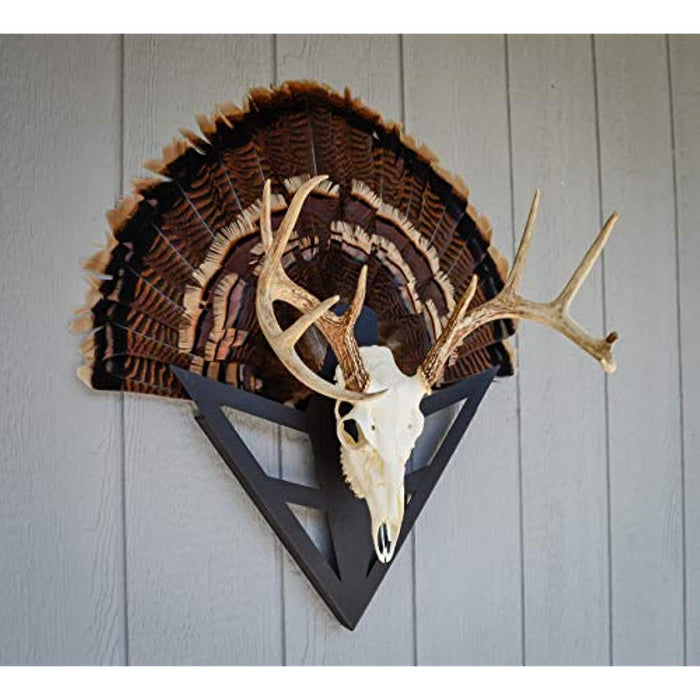 Do-All Outdoors Dead Deer Strut-N-Skull � Solid Steel Deer Mount - European Mount with Turkey Fan Display � Skull Mount Turkey Tail Hybrid � Skull Mount Display Kit, Black