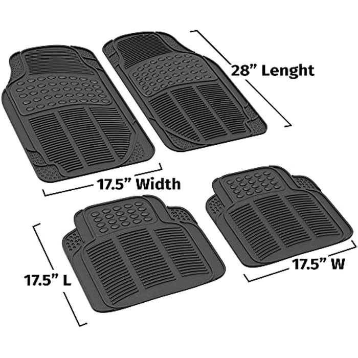 OxGord Universal Fit Front/Rear 4-Piece Full Set Ridged Heavy Duty Rubber Floor Mat - (Black)