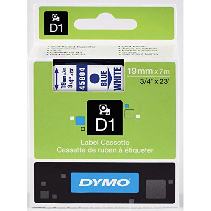 DYMO Standard D1 Self-Adhesive Polyester Tape for Label Makers, 3/4-inch, Blue Type on White, 23-Foot Cartridge (45804)