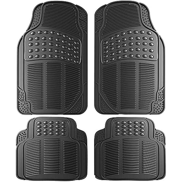 OxGord Universal Fit Front/Rear 4-Piece Full Set Ridged Heavy Duty Rubber Floor Mat - (Black)