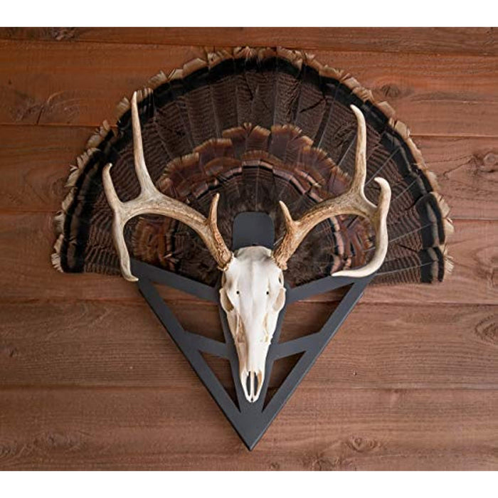 Do-All Outdoors Dead Deer Strut-N-Skull � Solid Steel Deer Mount - European Mount with Turkey Fan Display � Skull Mount Turkey Tail Hybrid � Skull Mount Display Kit, Black