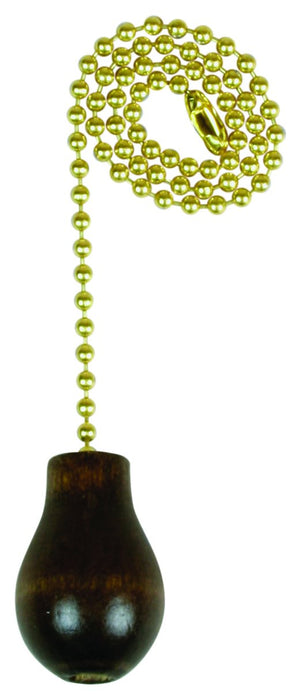 Jandorf 60318 Pull Chain with Walnut Wooden Knob, 12" Long Solid Brass Beaded Chain