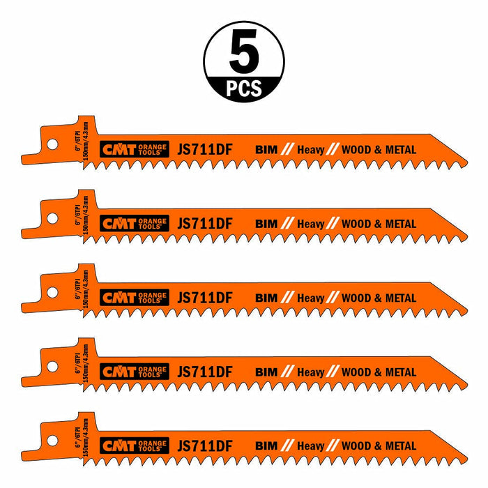 CMT USA, Inc. JS711DF-5 CMT 6 TPI Bimetal Reciprocating Saw Blades for Wood/Metal (5 Pack), 5"