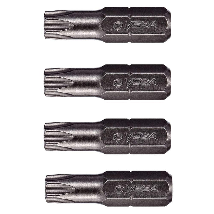 VEGA T45 TORX Security Bits. Professional Grade ¼ Inch Hex Shank TORX T-45 S2 Steel 1" Security Bits. 125TT45A-4 (Pack of 4) #017