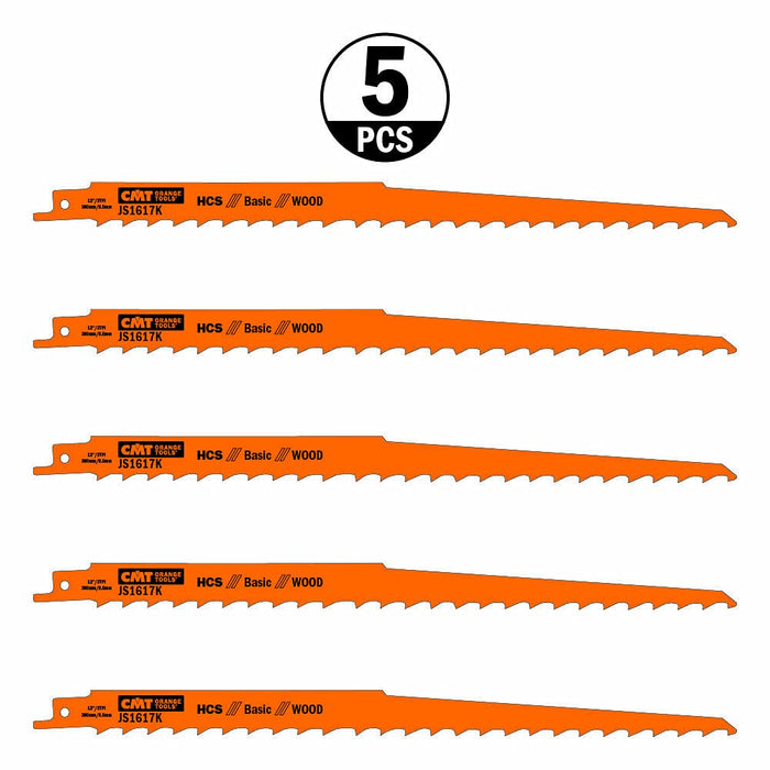 CMT USA, Inc. JS1617K-5 CMT 3 TPI HCS Reciprocating Saw Blades for Wood (5 Pack), 11"