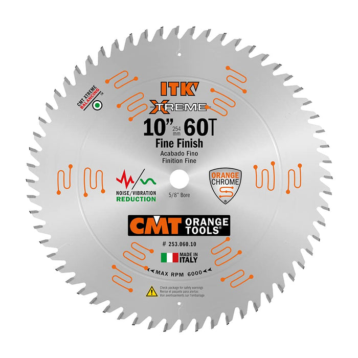 CMT 253.060.10 ITK Industrial Finish Sliding Compound Miter Saw Blade, 10-Inch x 60 Teeth 1FTG+2ATB Grind with 5/8-Inch Bore