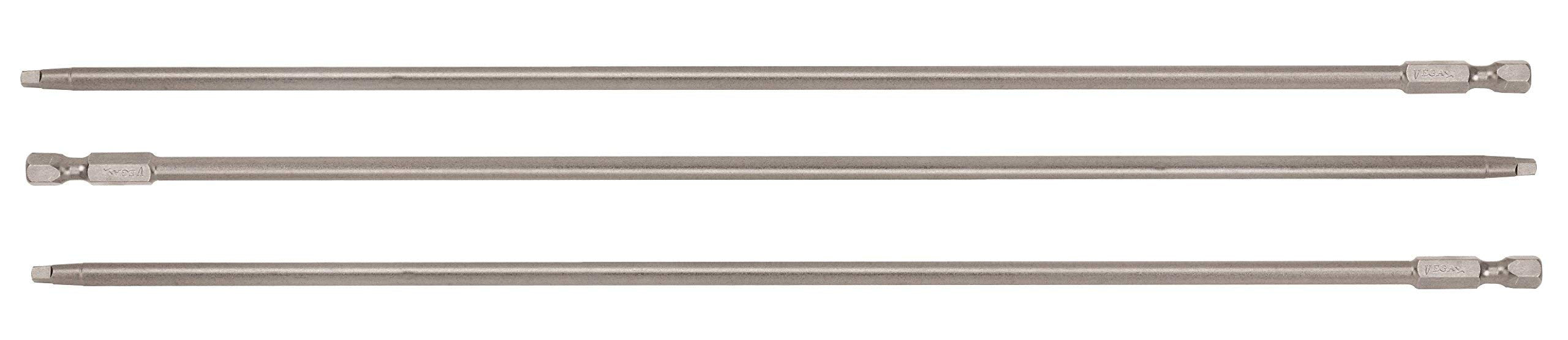 VEGA #2 Square Drive 10 Inch Extra Long Bits. Professional Grade SQ2 Robertson Square Bits. 1250R2A-3 (Pack of 3)