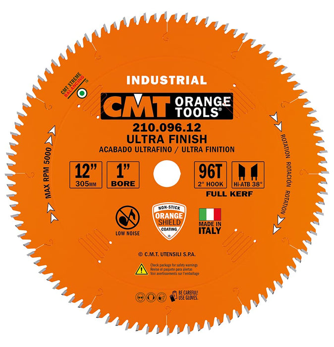 CMT 210.096.12 Industrial Fine Cut-Off Saw Blade, 12-Inch x 96 Teeth 38° ATB Grind with 1-Inch Bore, PTFE Coating