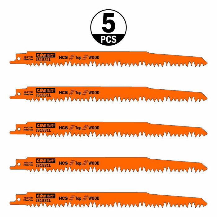 CMT JS1531L-5 5 TPI HCS Reciprocating Saw Blades for Wood (5 Pack), 8-1/2"