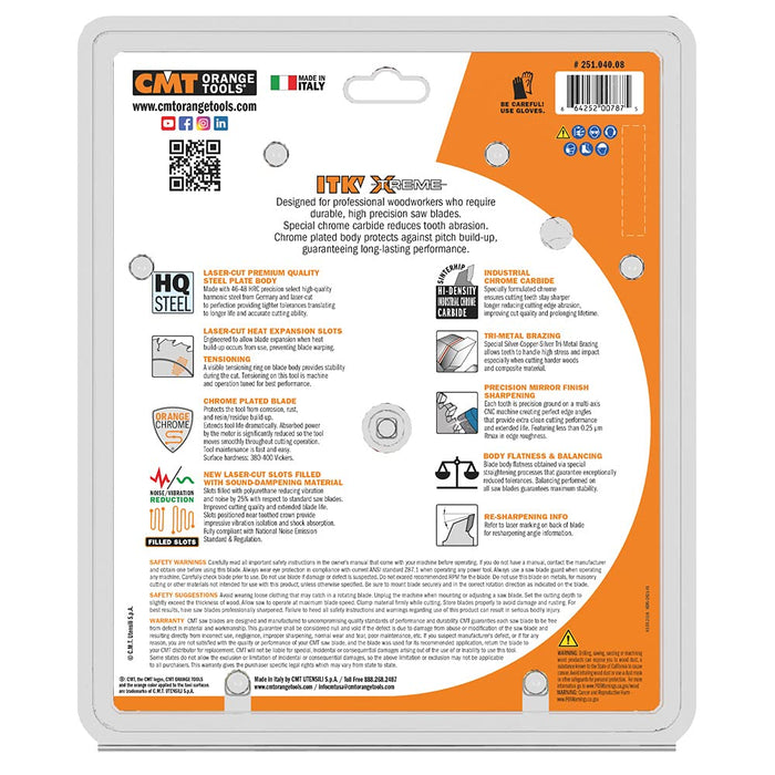 CMT 251.040.08 ITK Industrial Finish Saw Blade, 8-8-1/4-Inch x 40 Teeth 1FTG+4ATB Grind with 5/8-Inch<> Bore