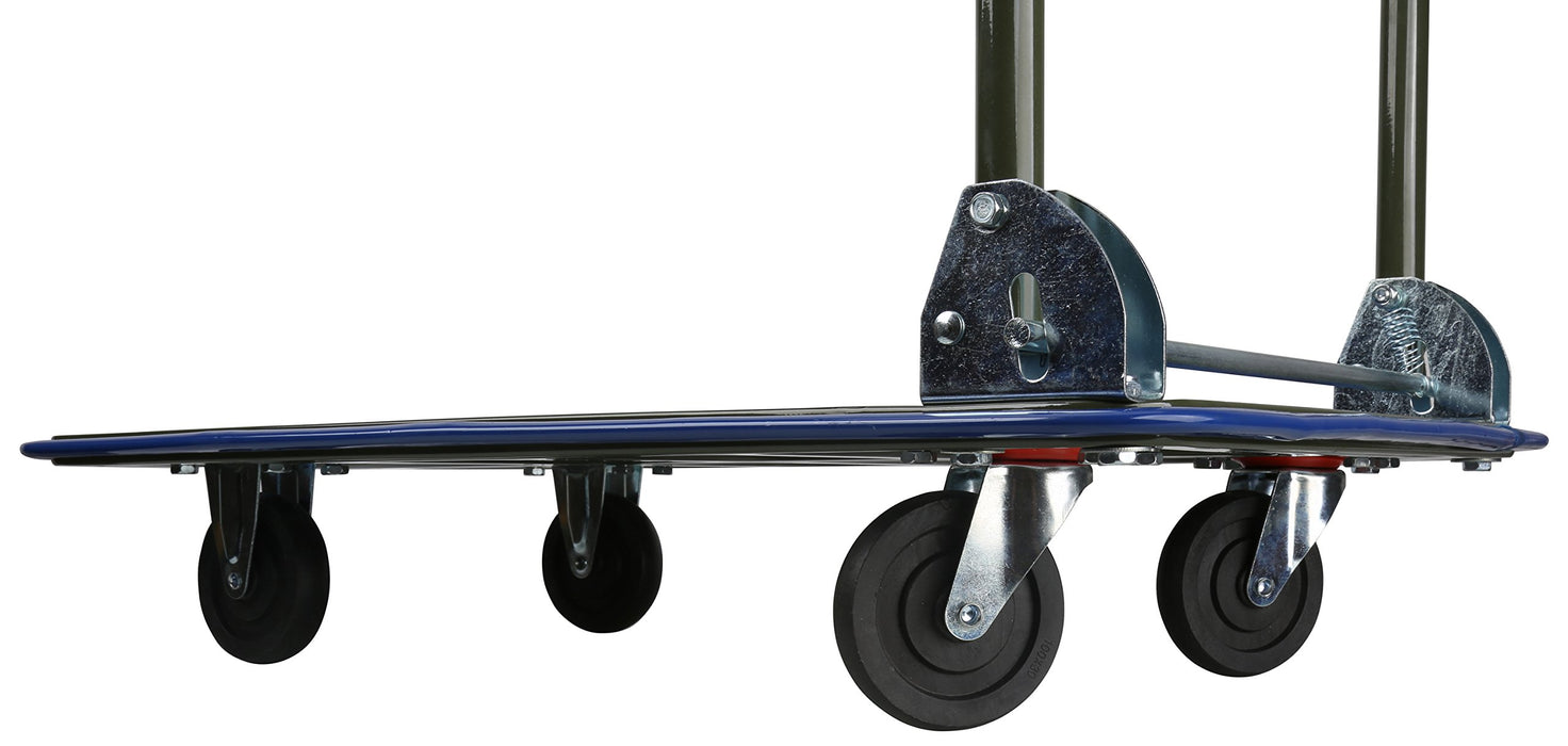 Olympia Tools 85-180 Folding & Rolling Flatbed Cart for Loading, Olive Green with Blue Bumper, 300 Lb. Load Capacity