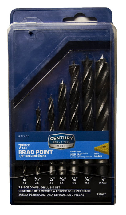 Century Drill & Tool 37200 Brad Point Wood Drill Bit Set, 7-Piece