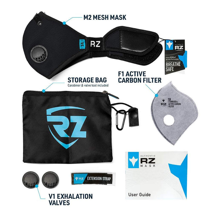 RZ Mask M2 Mesh Air Filtration Face Protection Dust Mask with 99.9% Effective Carbon Filters for Woodworking, Construction, X-Large, Black