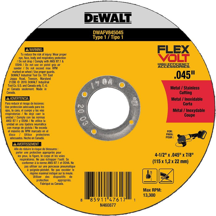 DEWALT DWAFV845045 FLEXVOLT T1 Cutting Wheel, 4-1/2" x .045" x 7/8"