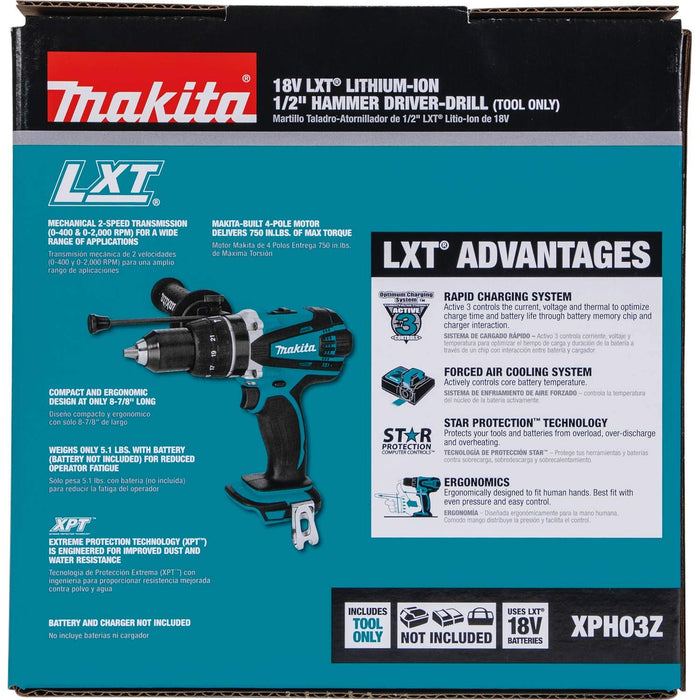 Makita XPH03Z 18V LXT Lithium-Ion Cordless 1/2" Hammer Driver-Drill, "Factory Refurbished" - Refurbished FULL 1 YEAR WARRANTY