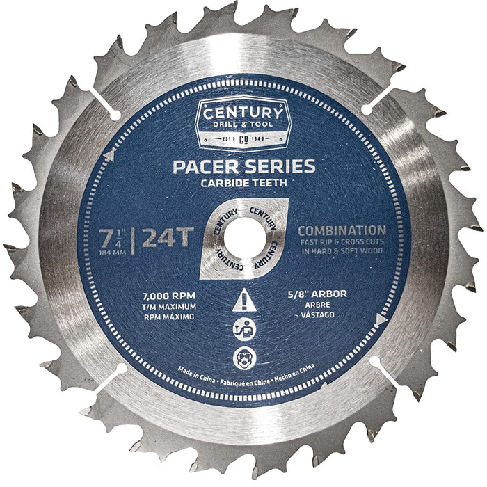 Century Drill & Tool 09303 General Purpose Carbide Circular Saw Framing Blade, 7-1/4" 24T